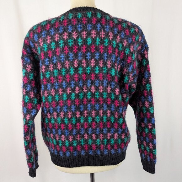 Best American Sweater Vintage Black Pink Fuzzy 80s 90s Wool Blend Womens Size M - Picture 2 of 9